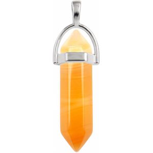 Bixorp Gems Oranje Botswana Agaat Hanger aan Faux Leren Koord - Edelsteen Ketting - Edelstenen Staafje met Stainless Steel omhuizing - 45/50cm Damesketting