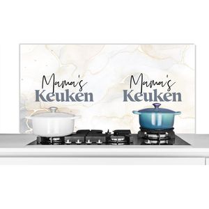 Spatscherm keuken 120x60 cm - Kookplaat achterwand Quotes - Marmer print - Koken - Mama's keuken - Aanrecht - Muurbeschermer - Spatwand fornuis - Hoogwaardig aluminium