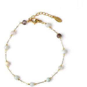 Kasey - Amazoniet Armband - 19 cm + 2 cm verstelbaar - Goudkleurig - Edelsteen Armband - Natuursteen Kralen Armband - Armband Dames