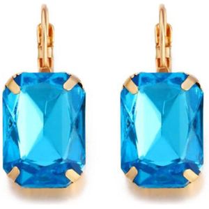 Goudkleurige oorbellen voor dames met een grote blauwe steen
