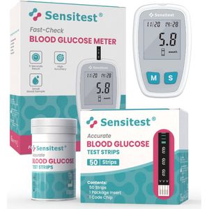 Sensitest Bloedsuikermeter Alles-in-1 Pakket – Bloedglucosemeter met 50 Teststrips & Lancetten – Snel & Betrouwbaar Thuis Meten