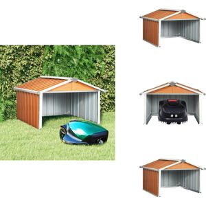 vidaXL Robotmaaier Overkapping - Robotmaaier Overkappingen - Robotmaaier Beschermhuis - Robotmaaier Beschermhuizen - Overkapping voor robotmaaier 92x97x63 cm staal bruin