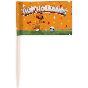 Cocktailprikkers - 100x - Loeki de Leeuw - Hup Holland - oranje - 8 cm