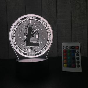 Klarigo® Nachtlamp – 3D LED Lamp Illusie – Litecoin - LTC - 16 Kleuren – Bureaulamp – Crypto Currency – Sfeerlamp  – Nachtlampje Kinderen – Creative - Afstandsbediening