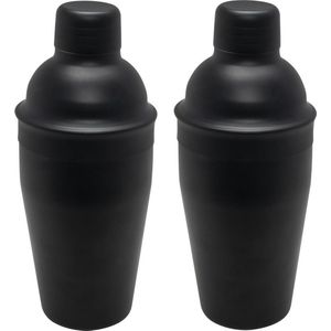 2x Cocktailshakers mat zwart 500ml 22 cm - Cocktails maken - Mixbekers/shakebekers voor cocktails