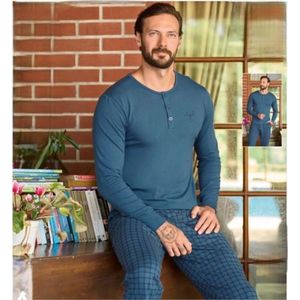 Aydogan - Pyjama heren - Pyjama heren volwassenen - Heren huispak - Pyjama - valentijn cadeautje voor hem - Petrolblauw - Maat M