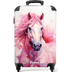 NoBoringSuitcases.com® - Kinderkoffer meisje - Roze paard - Kindertrolley meisjes - Handbagage koffer lichtgewicht - Reiskoffer trolley kinderen - Rolkoffer met wieltjes - Past binnen 55x40x20 en 55x35x25