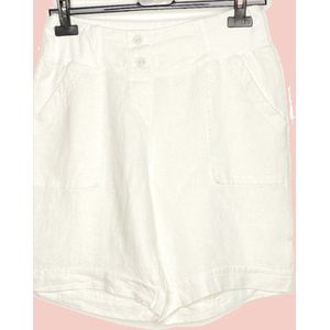 Korte linnen broek met elastische talie - steekzakken - bermuda - kleur WIT - maat 38/40