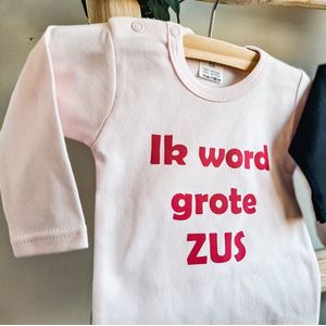 Baby shirt licht roze met lange mouwen - Maat 68 - Ik word grote zus - zwangerschap aankondigen