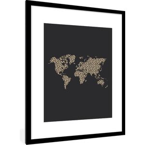 Fotolijst incl. Poster - Wereldkaart - Panterprint - Design - 60x80 cm - Posterlijst