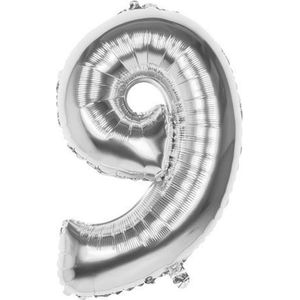 9 Jaar Folie Ballonnen Zilver- Happy Birthday - Foil Balloon - Versiering - Verjaardag - Jongen / Meisje - Feest - Inclusief Opblaas Stokje & Clip - XXL - 115 cm