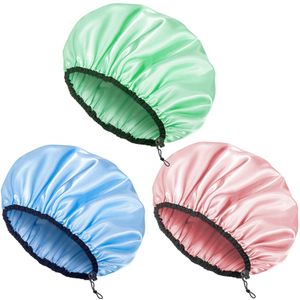 PULUZ 3-Stuks Verstelbare Douchemutsen - Dubbellaagse Waterdichte Badmuts Set - Blauw Roze En Groen -Met Trekkoord