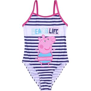 Peppa Pig -  Badpak uit één Stuk met Witte en Marineblauwe Strepen / 98