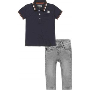 Koko Noko - DJ Dutchjeans - Kledingset - 2 delig - Jongens - Spijkerbroek Grijs - Polo Navy - Maat 122