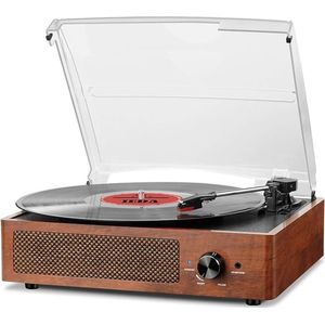 Mersoco Vinyl platenspeler - Bluetooth platenspeler met ingebouwde luidsprekers - Draaitafel - Vintage platenspeler met 3 snelheden 33/45/78 toeren - Auto-Stop - RCA/Aux-in 3,5 mm - Bruin