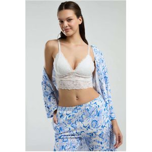 Arnetta Dames Pyjama set / Wit / Kimono / Kamerjas / Shorts dames Set / Cadeau voor Vrouwen / Bustier / %96 Katoen - Maat: S