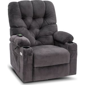 Mara Luxe Elektrische Relaxstoel - Relax stoel - Chill stoel - Grijs - Tv stoel - Ligfunctie - USB poort - Pluche stof - 86 x 103 x 105 cm