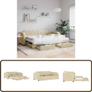 vidaXL Slaapbank met onderschuifbed - 80x200 cm - Crème Slaapbank - Tweepersoons Bed - Onderschuifbed - Bankslaapzaak - Lounge Sofa Bed
