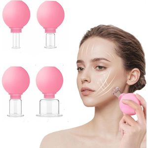 4-Delige cupping set - Facial Cupping - Face Cupping Set - Cellulite Cups - Anti Cellulite Lymfatische Therapie - Gezicht Cupping - Vacuüm Massage Therapie - Siliconen Face Cups - Vacuüm Zuig - Massage Cups - Massage Sets - Roze