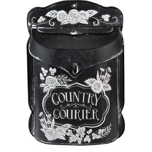 Clayre & Eef Brievenbus 26x10x35 cm Zwart Ijzer Bloemen Country courier Wandbrievenbus