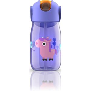 Zoku Kids Flip Drinkbeker met Rietje - Kunststof/Siliconen - 400 ml - Paars