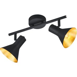 LED Plafondspot - Torna Nana - E14 Fitting - 2-lichts - Rond - Mat Zwart/Goud - Aluminium