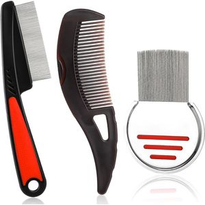 Allecto plus - Roestvrijstalen kam voor luizen en vlooien | Professionele traanvlekverwijderaar | Fijne tandkam voor kinderen | Set van 3