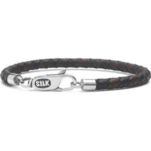 SILK Jewellery - Zilveren Armband - Roots - 830BBR.21 - bruin/zwart leer - Maat 21