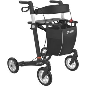 Mobilex rollator Gepard - Zwart - Met comfort banden - Frame van carbon - zithoogte 62 cm -Lichtgewicht en opvouwbaar - binnen en buiten - Voorzien van tas, rugband en stokhouder