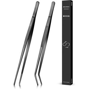 30 cm kookpincet en gebogen pincet, nauwkeurig getande punten, professioneel keukengereedschap van roestvrij staal voor grillen, schalen en serveerders