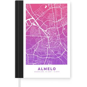 Notitieboek - Schrijfboek - Stadskaart - Almelo - Paars - Roze - Notitieboekje klein - A5 formaat - Schrijfblok - Plattegrond