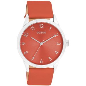 Zilverkleurige OOZOO horloge met rode leren band - C11326