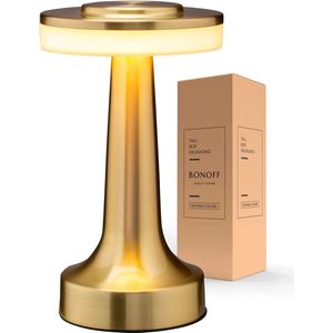 Bonoff Tafellamp - Touch Lamp - Oplaadbaar & Dimbaar - 3 Verschillende Kleuren - Woonkamer - Draadloos - Goud - Nachtlamp