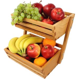 Houten Fruitmand 24 x 32 x 29 cm - Duurzame Serveermand voor Groenten en Fruit - Elegante Etagère in 3 Kleuren
