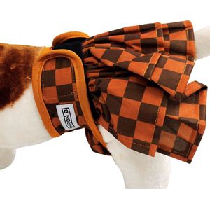 Loopsheidrokje blokjes bruin - Maat S - Loopsheidbroekje - Voor honden - Hondenluier - Heupopvang 21-28 cm - Herbruikbaar - Wasbaar - Uniek rokjes model voor stijlvolle loopse teefjes