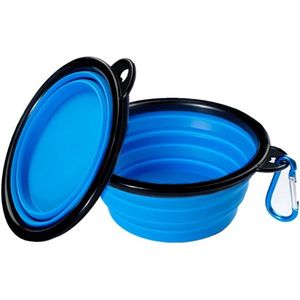 Blauwe Opvouwbare Honden Voer- en Drinkbak - Siliconen - 350ml - Draagbaar – Voor dagje uit - wandeling - picknick - camping - weekendje weg – Hond - Kat -