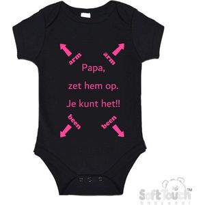 100% katoenen Romper ""Papa, zet hem op. Je kunt het!!"" Meisjes Katoen Zwart/roze Maat 62/68