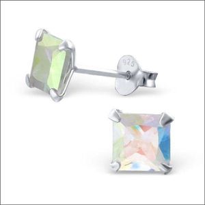 Aramat jewels ® - Oorbellen vierkant zirkonia 925 zilver ab transparant 6mm