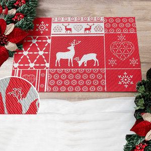 Placemat Franse Tafelkleden® vinyl rood kerst met zilveren rendieren