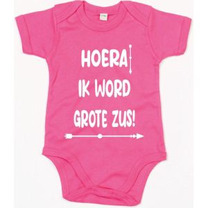 Rompertje Hoera Grote Zus-Fuchsia-0-3 Maanden