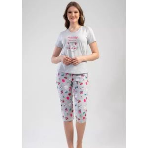 Vienetta damespyjama met een katje- katoen- grijs/roze XL
