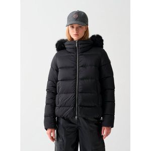 Colmarvoor vrouwen. 2216E Afneembaar jack met capuchon van zwart imitatiebont (40), Casual, Polyamide