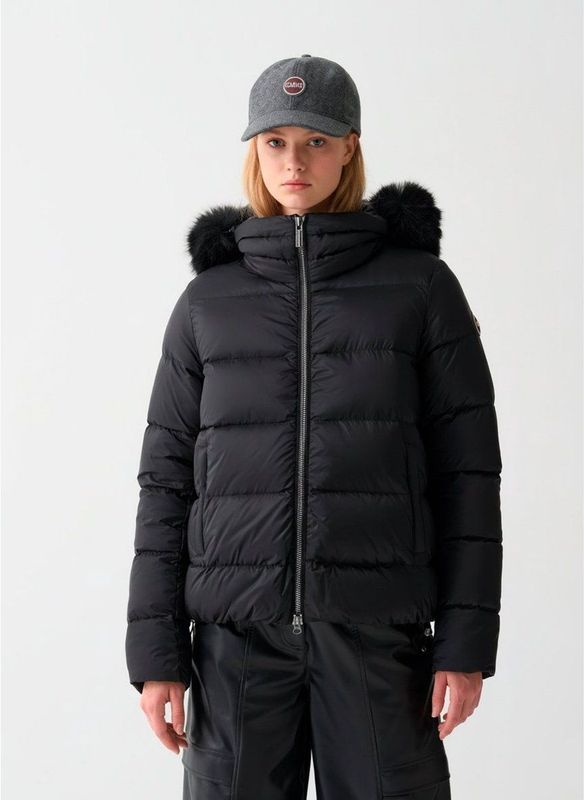 Colmarvoor vrouwen. 2216E Afneembaar jack met capuchon van zwart imitatiebont (40), Casual, Polyamide