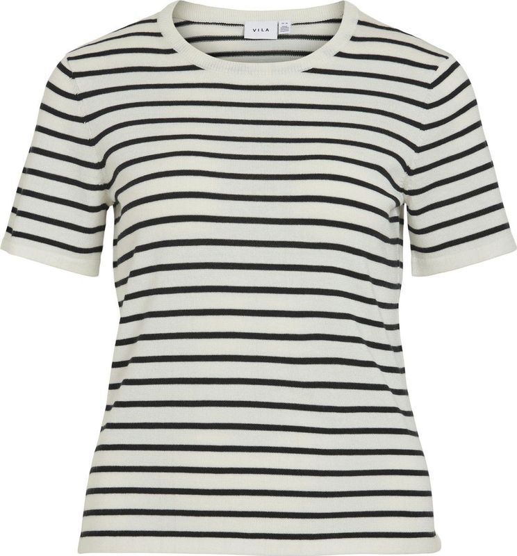 Vila - Vilipsa 2/4 O-neck Knit Top - Cloud Dancer/Black Beau - Dames T-shirt