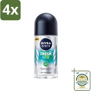 NIVEA MEN - Deodorant Roller - Fresh Kick - 50 ml - Voordeelverpakking - 4 stuks - Cactuswater - 72 uur bescherming