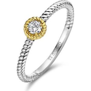 TI SENTO Dames Ring - 925 zilver - Zirkonia met geel verguld - Maat 15.25 mm / maat 48 - 12306ZY