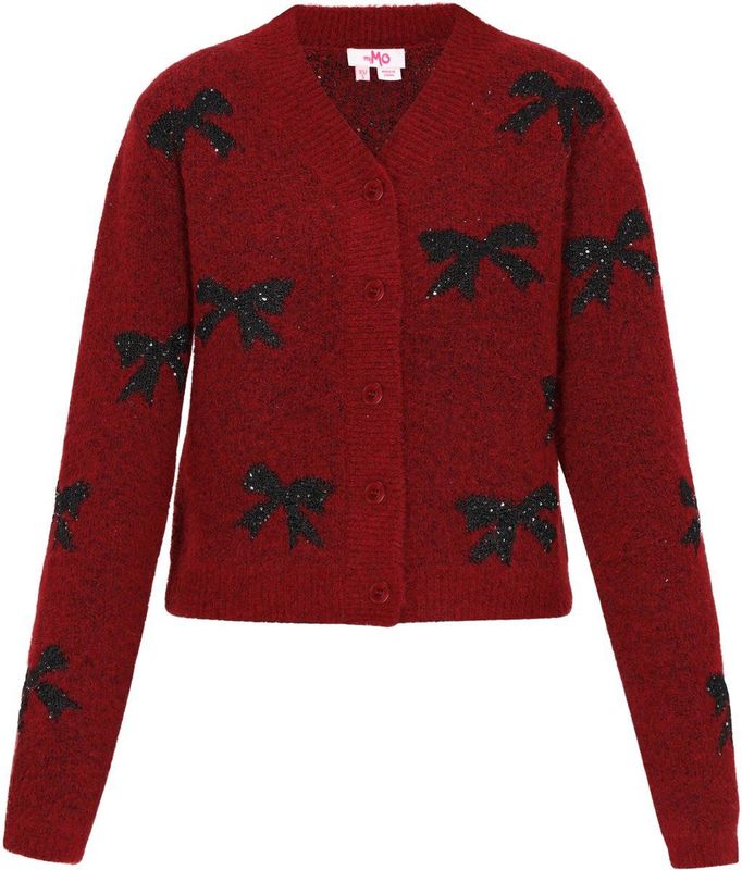 MYMO - Gebreid Vest - Bourgogne/Zwart - Lange Mouw