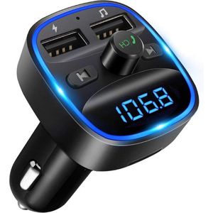 Bluetooth FM-zender, auto-radio-adapter, draadloze radio, autoontvanger, stick met handsfree, dual USB-lader 5 V/2,4 A en 5 V/1 A, SD-kaart, USB-schijf [Energieklasse A+++]