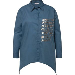 Janet & Joyce - Dames - Overhemdblouse voile zijprint lange mouwen puntzoom - Denim blauw - Maat 42