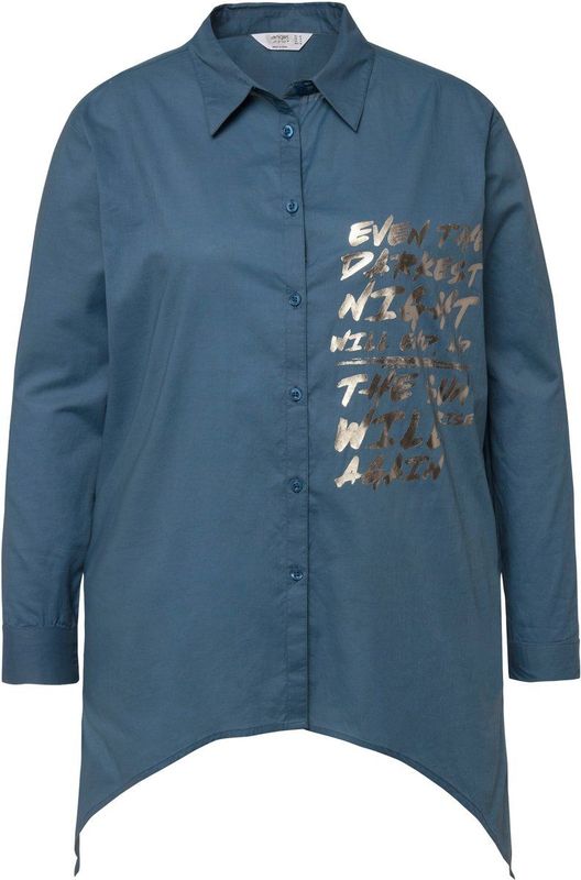 Janet & Joyce - Dames - Overhemdblouse voile zijprint lange mouwen puntzoom - Denim blauw - Maat 42